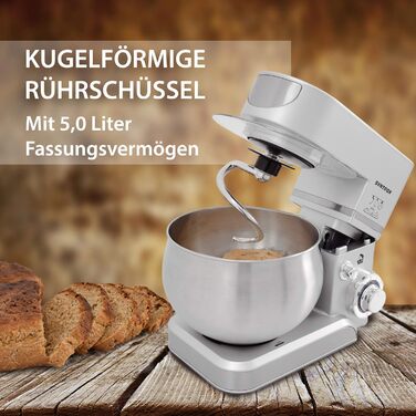 Кухонна машина Syntrox Germany KM-5.0L Basic Silver, 5 л, срібляста, міксер з нержавіючої сталі