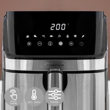 Аерофритюрниця InnovaGoods 5,5 л, 1700 Вт, 8 програм, сенсорний екран, 100 рецептів, таймер, 360° циркуляція повітря, для 4-6 осіб