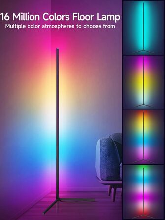 LED торшер у вітальню RGB кутовий, димується з пультом та додатком, синхронізація з музикою, DIY-режим, таймер - чорний