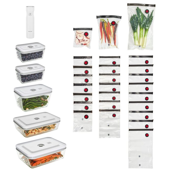 Вакуумний набір для зберігання продуктів ZWILLING Fresh & Save: вакууматор, скляні контейнери та пакети, 32 предмети