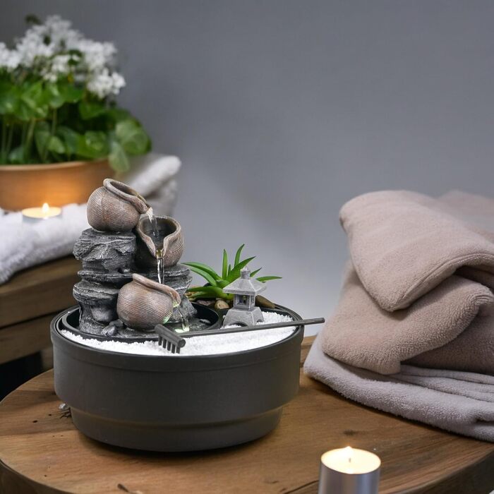 Фонтан для саду Oasis Zen'Light: водоспад, LED-підсвічування, білий пісок, декор для релаксації