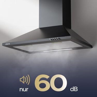 Витяжка кухонна CIARRA CBCB6201 чорна, пірамідальна, 60 см, 404 м³/год, A++, LED-підсвітка, з вугільним фільтром CBCF002X2, режим рециркуляції та відведення