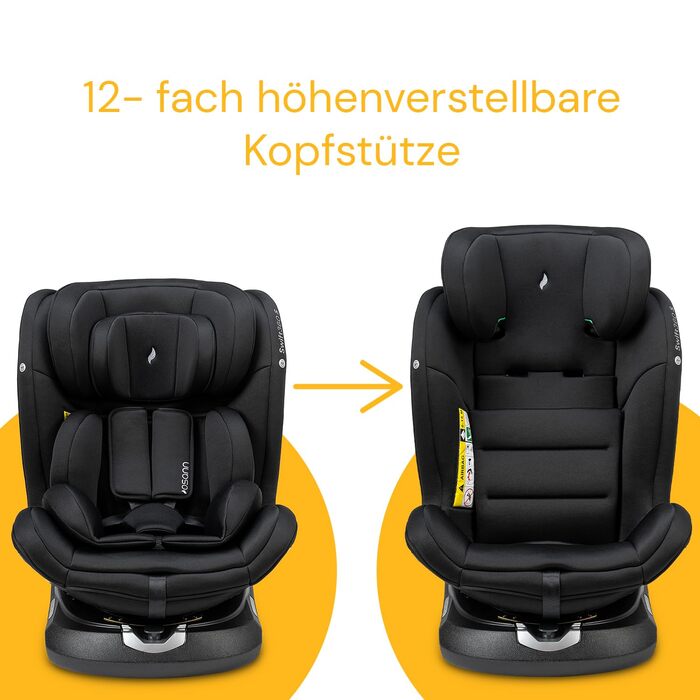 Дитяче автокрісло Osann Swift360 S i-Size, 360° поворотне, реверсивне, для дітей 76-150 см, чорне