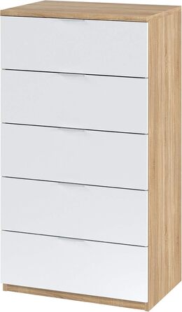 Комод з п’ятьма шухлядами Artik, білий і канадський дуб, 60x110x40 см