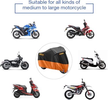 Мотоциклетний чохол водонепроникний 210D Oxford для Harley-Davidson, Honda, Suzuki, Kawasaki, Yamaha, антипиловий, захист від подряпин, для вулиці, 2XL (245×105×125 см), помаранчевий