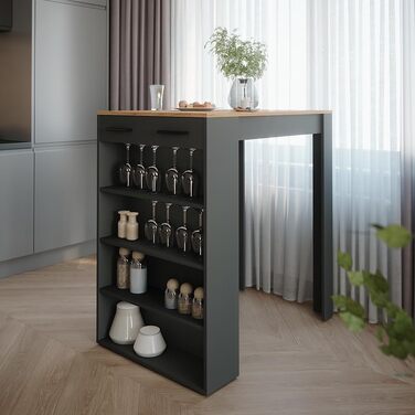 Барний набір Vicco Bartisch Repose Goldkraft Дуб/Антрацит 67x100 см з 2 барними стільцями, регульовані полиці