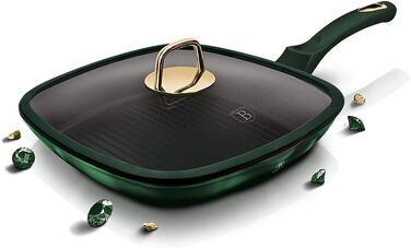 Сковорода-гриль з кришкою BerlingerHaus Emerald, 28 см, нержавіюча сталь 18/8