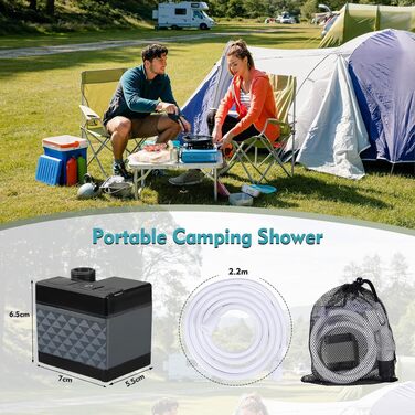 Акумуляторний кемпінговий душ 7500mAh, портативний outdoor-душ з перезаряджуваним насосом, лійкою та шлангом 2м для кемпінгу, автодому, саду та домашніх тварин