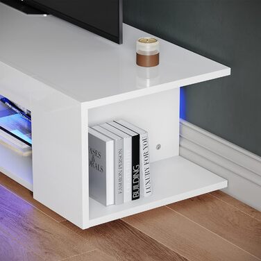 Тумба під телевізор SONNI, 135x35x70 см, дерев'яна, з 2 шафками, 3 відкритими полицями, кабель-менеджментом, металеві ніжки, для ТВ до 60 дюймів, для вітальні, їдальні та спальні