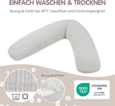 Подушка для вагітних та годування Theraline Dodo Pillow Premium 180 см, мусліновий чохол (100% бавовна), колір: димчасто-сірий