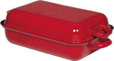 Сковорода-брятер Riess Classic Color 37x26 см з кришкою, емальована, червоно-чорна, для індукції та духовки