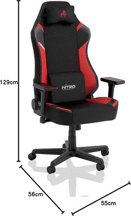 Ігрове крісло Nitro Concepts X1000, ергономічне, текстиль, для комп'ютера, офісу, чорний/червоний, до 135 кг, екстра широке