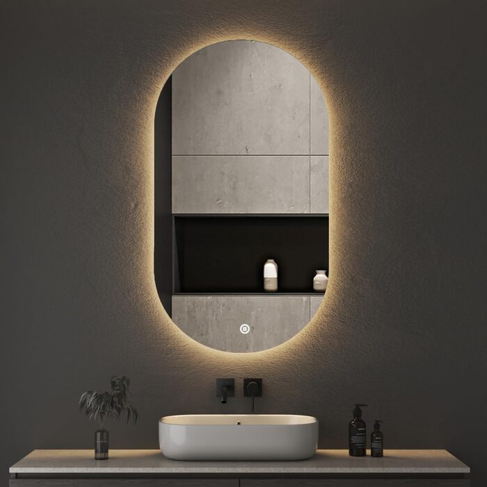 Дзеркало для ванної кімнати Boromal з підсвічуванням, овальне LED, 50x90 см, сенсорне керування, диммування, 3 кольори світла