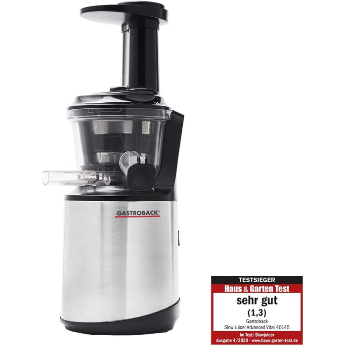 Соковижималка GASTROBACK Slow Juicer Advanced Vital, чорна, срібляста, повільного віджиму, для овочів і фруктів