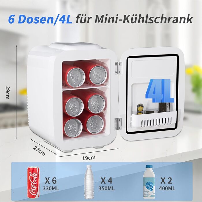 Міні-холодильник YASHE 4L: для косметики, напоїв, 220V/12V, з терморегулюванням, для спальні, офісу, авто (білий)