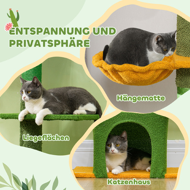Регульований котячий комплекс 230-275 см, економний за площею, ігровий центр з гамаком, зелений