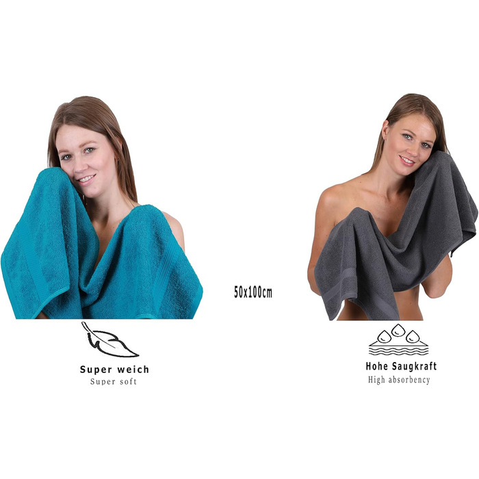 Комплект рушників Betz Palermo 6 шт: 2 банних 70x140 см, 4 для рук 50x100 см, сауна, лежак, бавовна, бірюзовий та антрацитовий