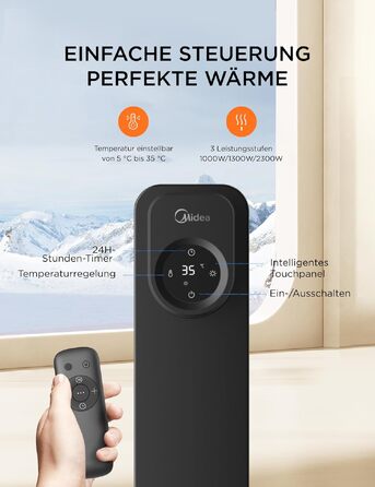 Масляний радіатор Midea NY2311-24UR, 2300Вт, 11 секцій, з пультом ДК та LED-дисплеєм, чорний