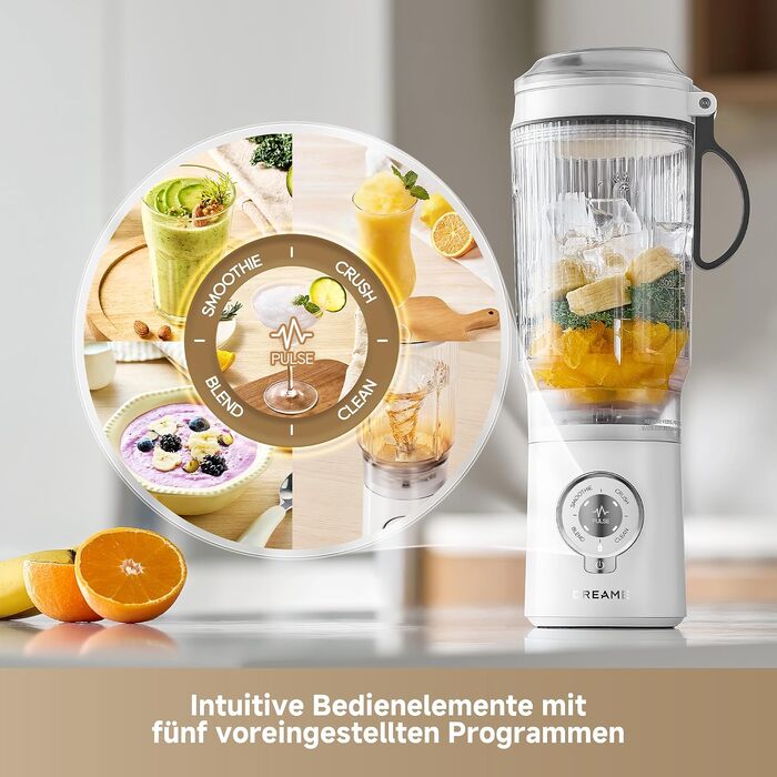 Портативний блендер Dreame PortFresh з від’ємним двигуном, чаша 880 мл (BPA-free), 5 режимів роботи та функція самоочищення, зелений