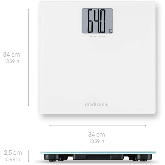 Медична вага Medisana PS 470 XL, електронна, скляна, біла, до 250 кг, автоматичне вимкнення, точна, для зважування людей