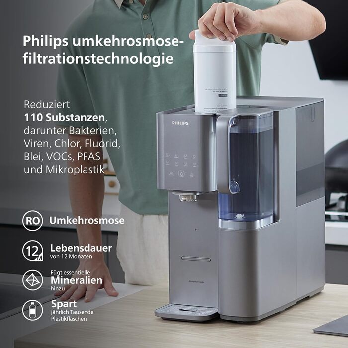 Фільтр для води зворотного осмосу Philips ADD6921DG/10 з охолодженням та підігрівом - видаляє до 110 забруднень, термін служби фільтра 1 рік