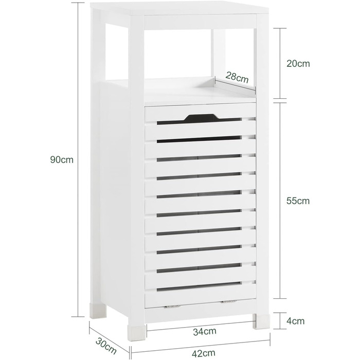 Шафа для білизни SoBuy BZR67-W з висувним мішком, білий, 42x90x30 см – кошик для прання, органайзер для ванної