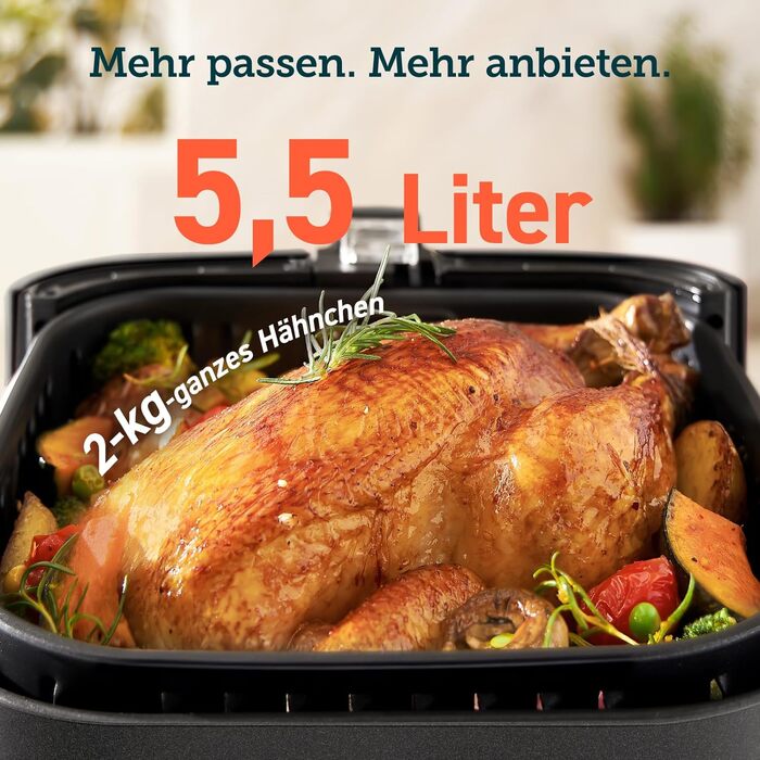 Аерофритюрниця COSORI 5,5 л XXL, цифровий LED-екран, 13 програм, без олії, 1700 Вт, чорна, преміум