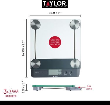 Кухонні ваги Taylor Pro Digital з таро-функцією, 14,4 кг, прозорі