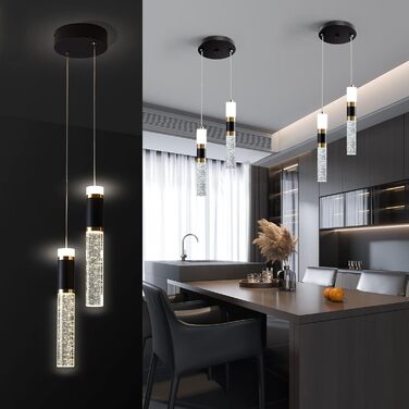 Сучасна кришталева підвісна люстра SXLXQM, LED, диміруєма, 3 кольори, регульована висота, чорний та золотий, для кухонного острова, спальні, їдальні