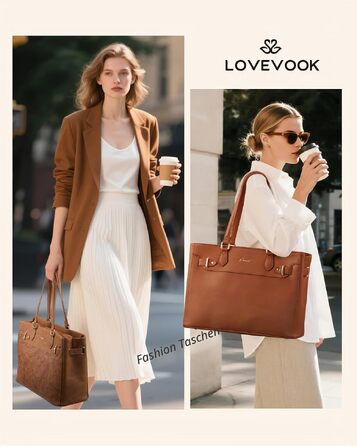 Жіноча сумка-шопер LOVEVOOK для ноутбука 15.6 дюймів, eleganтна робоча сумка з екошкіри (PU), велика сумка для вчителів, офісу та бізнесу, жовто-коричнева