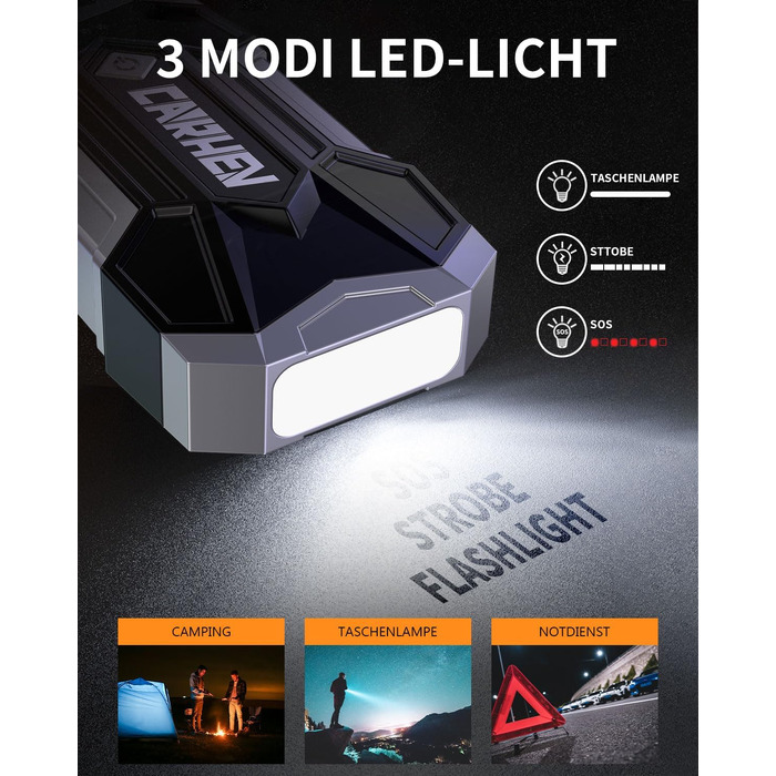 Бустер CARHEV Jump Starter 4500A — Пусковий пристрій для автомобіля (бензин/дизель до 8.0л), Powerbank з LED-ліхтарем та USB-портами