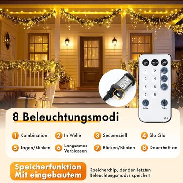 Світлодіодна гірлянда MAGGIFT Cluster 20м, 1000 LED, теплий білий колір, водонепроникна для вулиці та дому, з пультом, таймером та 8 режимами освітлення