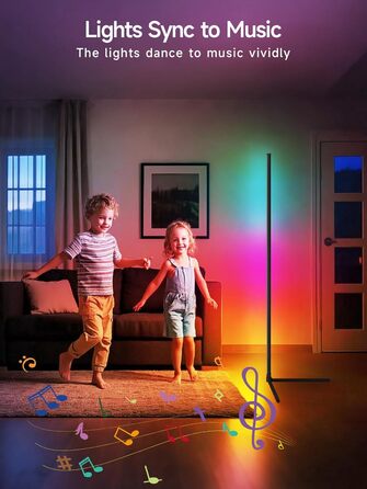 Світлодіодний торшер RGB з кутовим освітленням, керуванням зі смартфона та пультом, синхронізація з музикою, 16 млн кольорів для спальні, ігрової кімнати