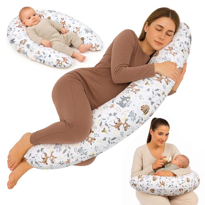 Подушка для вагітних та годування Totsy Baby XXL 190 см, бавовняний чохол Oeko-Tex, принт Олень