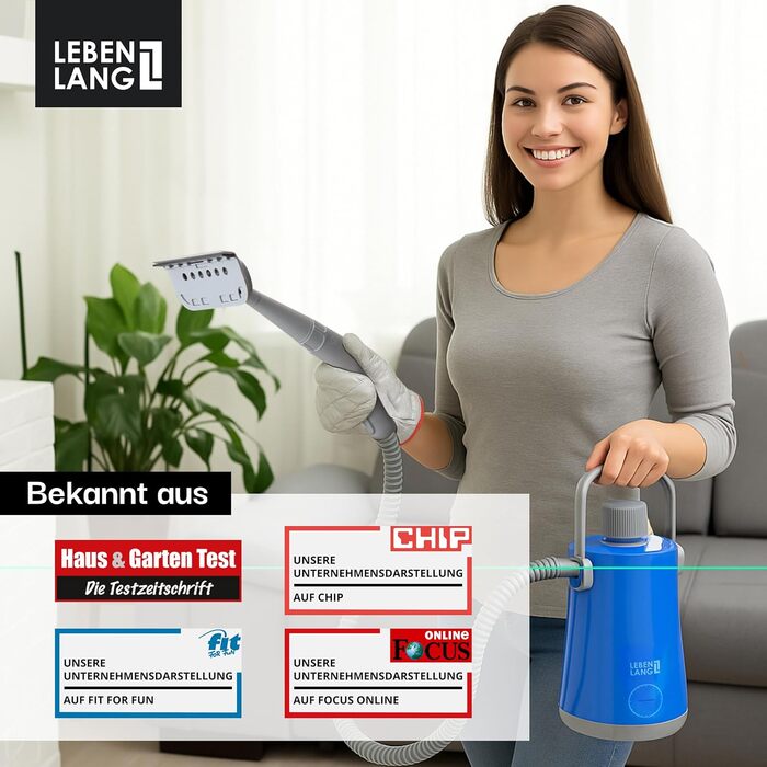 Електричний пароочисник LEBENLANG - 3,5 Bar, 1000W, 12 аксесуарів | Для дому, ванної кімнати, авто та вікон
