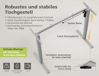 Електричний стіл KRIEG HighDesk SMART з регулюванням висоти - стіл для сидіння та стояння, 160x70 см, срібло/дуб