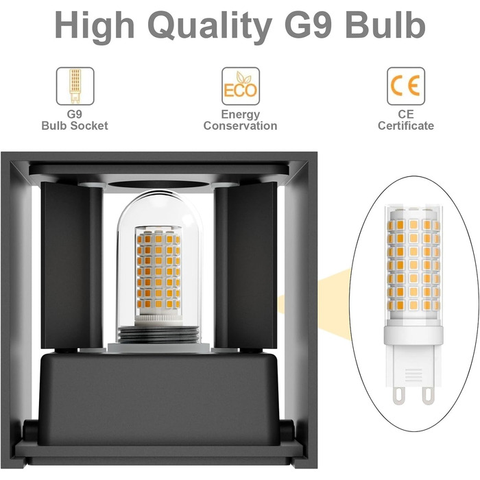 Набір настінних світильників Klighten (2 шт.), LED лампа G9 (замінна), тепле біле світло 3000K, алюмінієвий корпус, регульований кут нахилу, темно-сірі, для вулиці та дому (сад, вітальня)