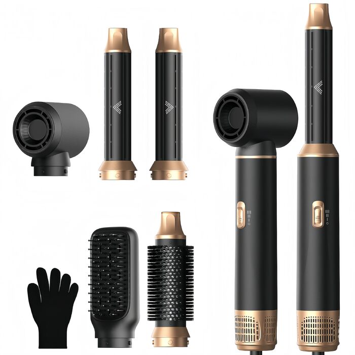 UMIGA Hairstyler 5-в-1: Фен-щітка, стайлер для волосся, випрямляч, плойка, насадки для укладки. Чорний колір