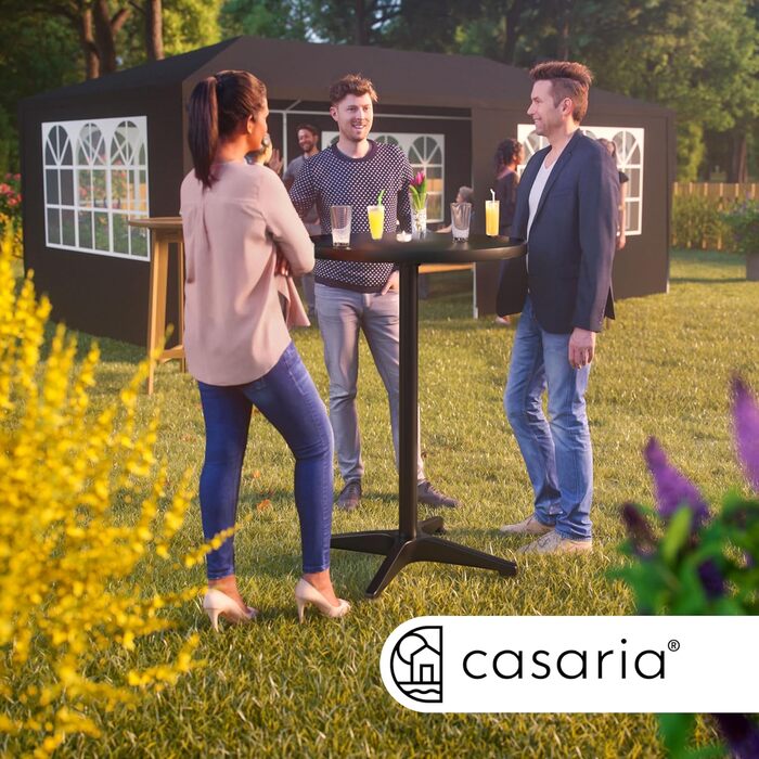 Стіл Casaria® 2в1: регульована висота, складний, Ø 60 см, чорний. Для саду, тераси, дому. Алюмінієвий, погоджування стійкий, 70-115 см