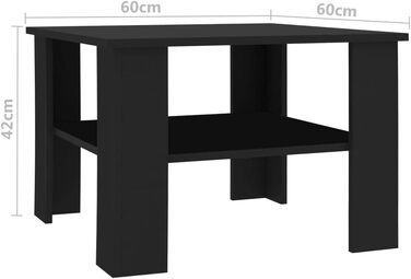 Журнальний стіл vidaXL з полицею, чорний, 60x60x42 см, ДСП, для вітальні, кавовий, приставний, для телефону