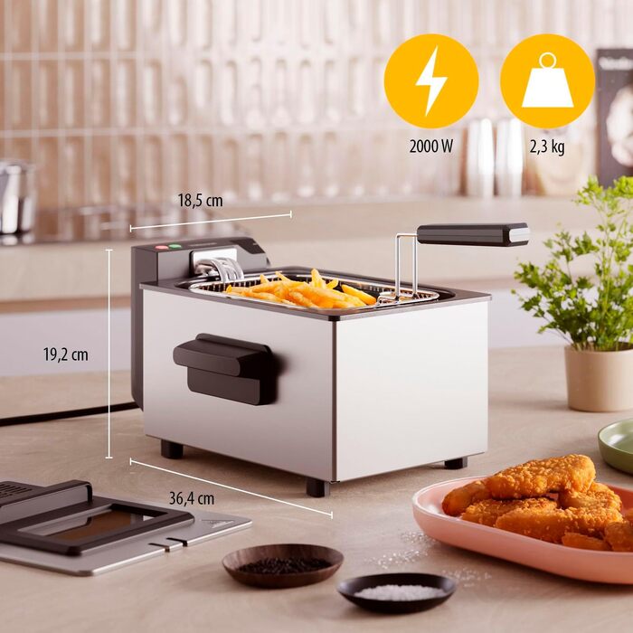 Фритюрниця Tristar FR-9326 PRO з вікном та фільтром, 3л, регулювання температури до 190°C, корпус із нержавіючої сталі