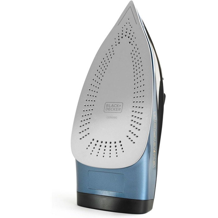 Парова праска BLACK+DECKER BXIR2801E, 2800 Вт, керамічна підошва, паровий удар 180 г/хв, постійна подача пари 45 г/хв, самоочищення, подвійний антинакипний фільтр, авто-відключення, синя/золота