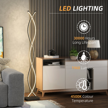 Стійка LED-лампа для вітальні, диммерна торшерна лампа з ножним перемикачем, подвійна спіральна форма, чорна, для спальні та вітальні