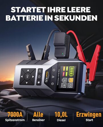 Пусковий пристрій YaberAuto Jump Starter 7000A з OBD2 діагностикою та тестером акумулятора, Powerbank 16800mAh для бензинових та дизельних авто (до 10л), з LED-ліхтарем