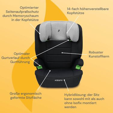 Дитяче автокрісло Osann Musca Isofix i-Size 100-150 см з підголівником, сіро-меланжеве, сидіння-бустер з високою спинкою