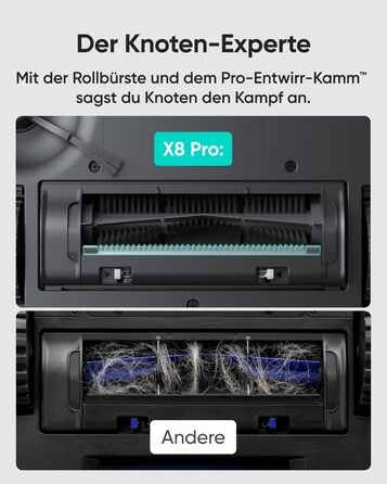 Робот-пилосос eufy X8 Pro з функцією вологого прибирання, Twin-Turbine 2×4000Па, щітка проти заплутування, лазерна навігація iPath, для глибокого очищення шерсті тварин з килимів і твердих підлог