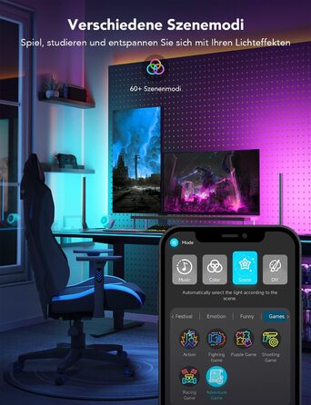 Ігровий світлодіодний світильник Govee RGBIC 42 см із Wi-Fi, музичний синхронізатор, 60+ режимів, для ПК, монітора й телевізора, керування через додаток, Alexa та Google Assistant