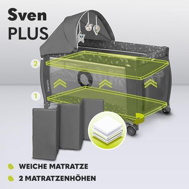 Дитяче ліжечко-манеж Lionelo Sven Plus 4-в-1 з пеленатором, москітною сіткою, бічним входом, до 15 кг, складане, із сумкою