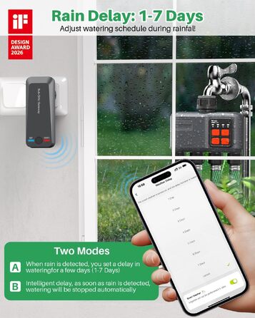 Таймер поливу Johgee WiFi з RF 300M для саду та газону (4 виходи), сумісний з Alexa та Smart Life
