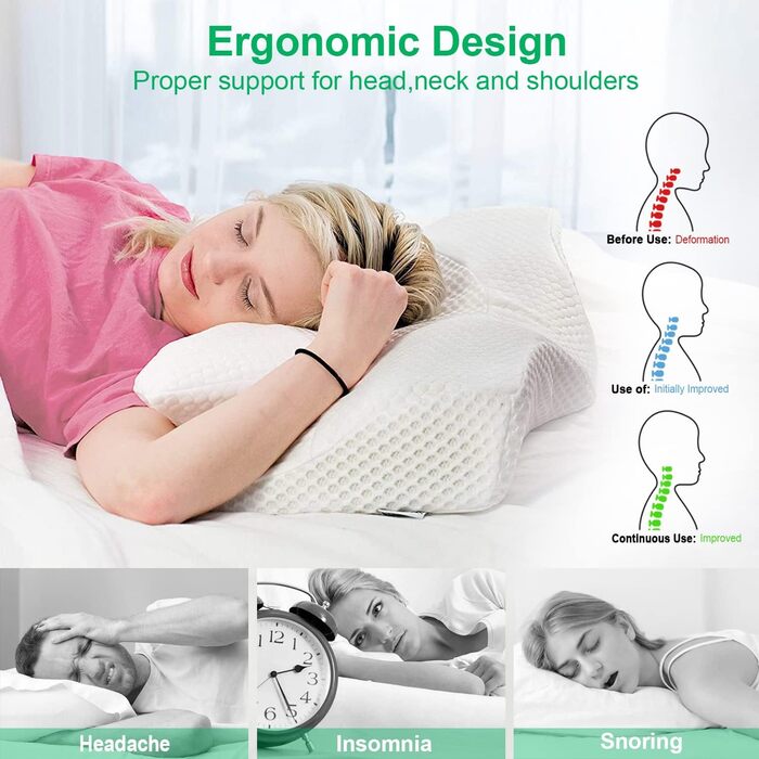 Ортопедична подушка Elviros з Memory Foam для сну на боці, підтримка шиї, зменшує біль у шиї та плечах, 53.8x11/9x33cm